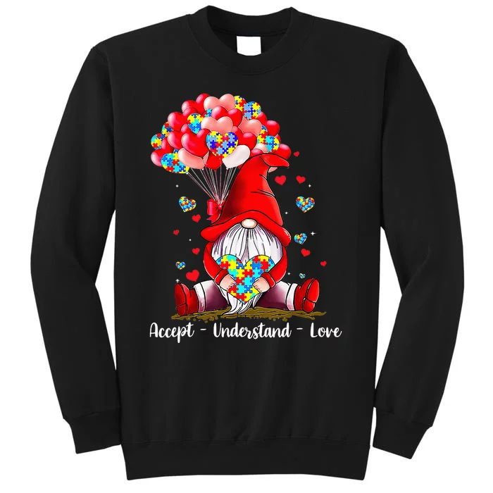 Accept Understand Love Autism Awareness Gnome Valentine Tall Sweatshirt