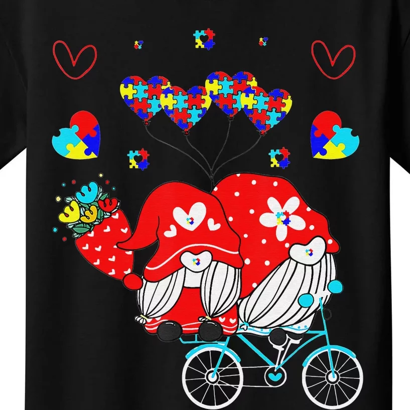 Accept Understand Love Autism Awareness Gnome Valentine Day Kids T-Shirt