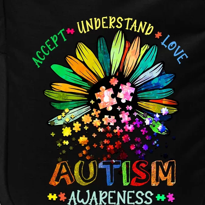 Accept Understand Love Autism Awareness Sunflower Puzzle Pieces Impact Tech Backpack