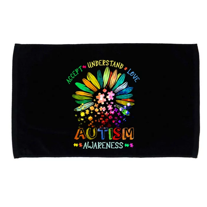 Accept Understand Love Autism Awareness Sunflower Puzzle Pieces Microfiber Hand Towel