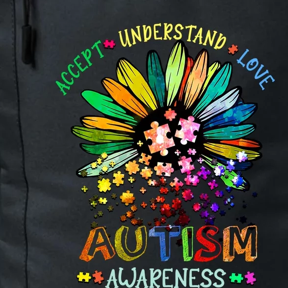 Accept Understand Love Autism Awareness Sunflower Puzzle Pieces Daily Commute Backpack