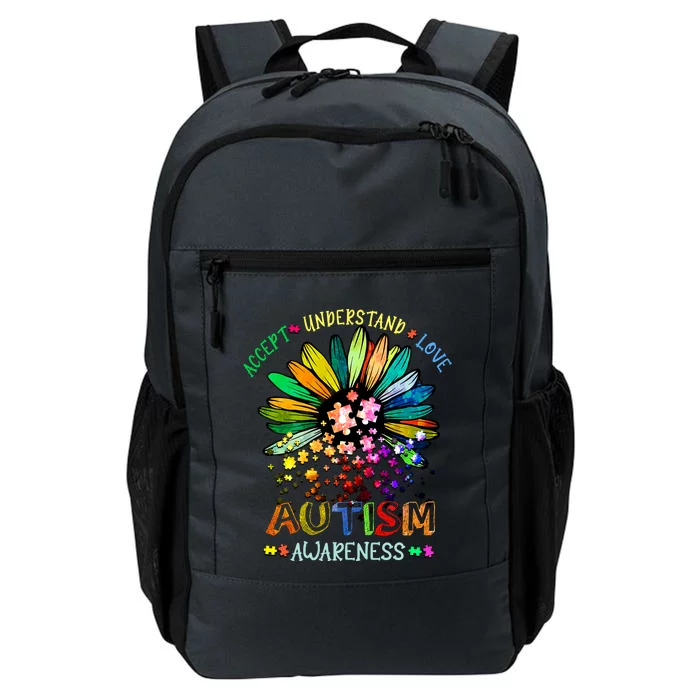 Accept Understand Love Autism Awareness Sunflower Puzzle Pieces Daily Commute Backpack