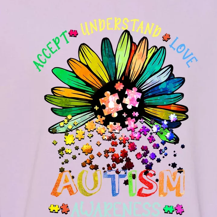 Accept Understand Love Autism Awareness Sunflower Puzzle Pieces Garment-Dyed Sweatshirt