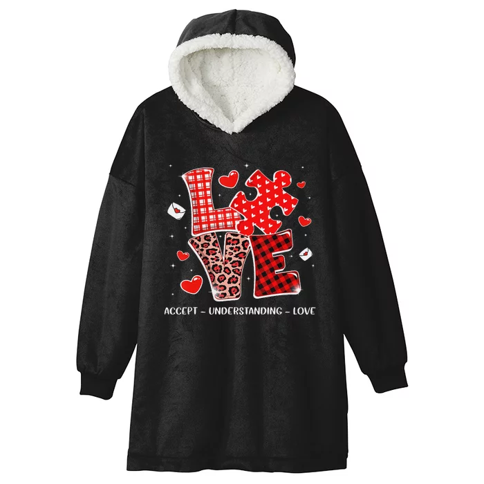 Accept Understand Love Autism Awareness Gnome Valentines Day Hooded Wearable Blanket