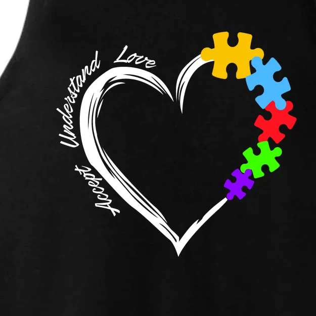 Accept Understand Love Autism Awareness Puzzle Heart Ladies Tri-Blend Wicking Tank