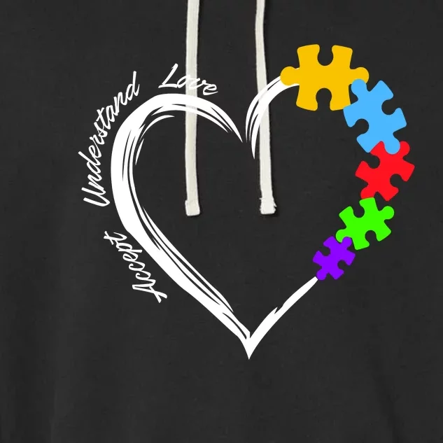 Accept Understand Love Autism Awareness Puzzle Heart Garment-Dyed Fleece Hoodie