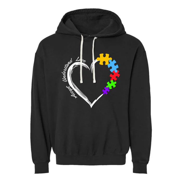 Accept Understand Love Autism Awareness Puzzle Heart Garment-Dyed Fleece Hoodie