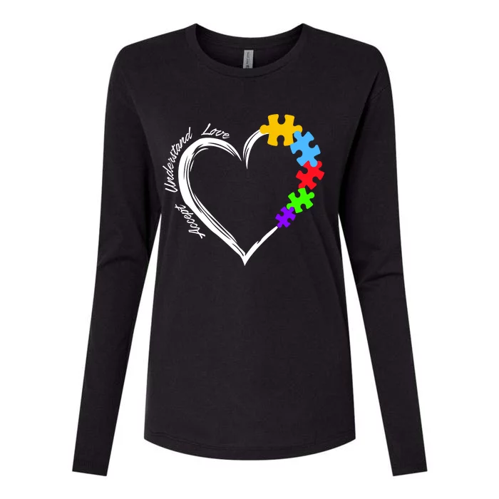 Accept Understand Love Autism Awareness Puzzle Heart Womens Cotton Relaxed Long Sleeve T-Shirt