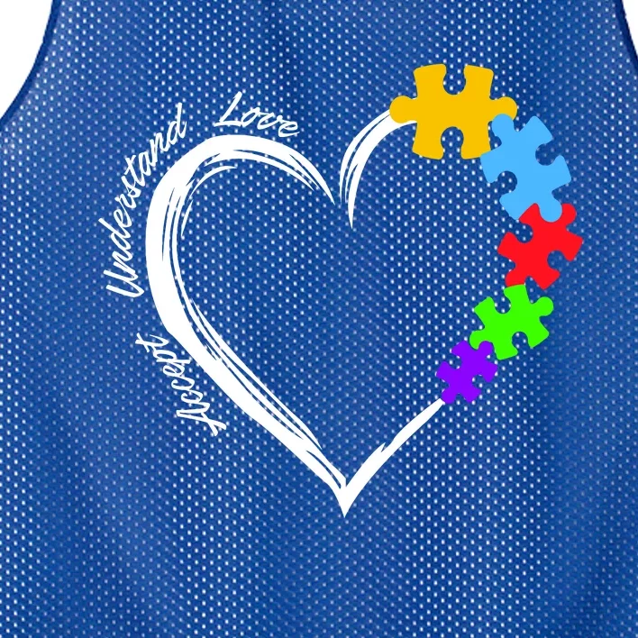 Accept Understand Love Autism Awareness Puzzle Heart Mesh Reversible Basketball Jersey Tank