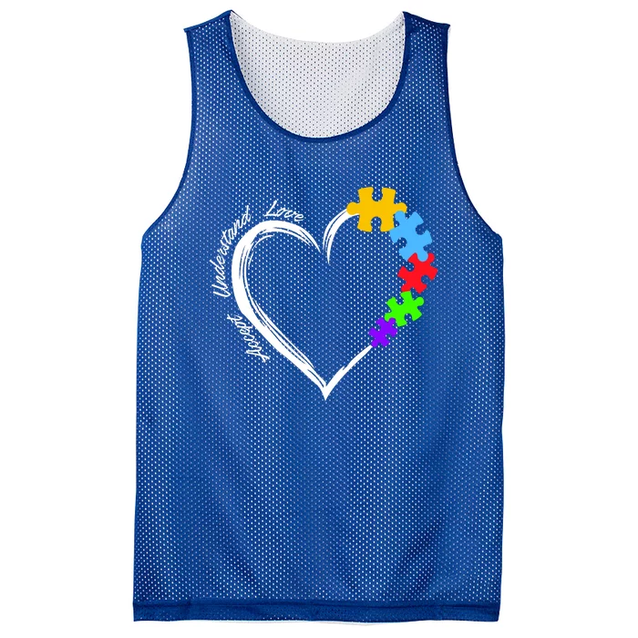 Accept Understand Love Autism Awareness Puzzle Heart Mesh Reversible Basketball Jersey Tank