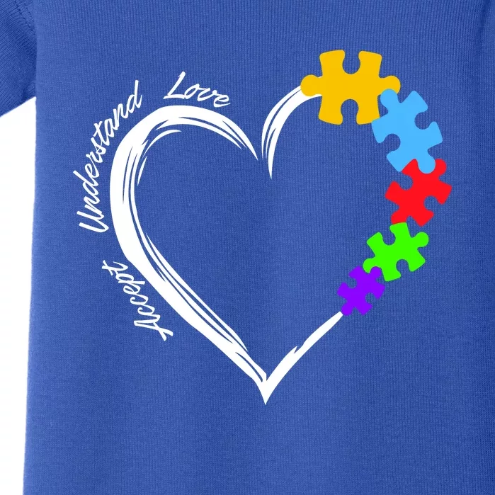 Accept Understand Love Autism Awareness Puzzle Heart Baby Bodysuit