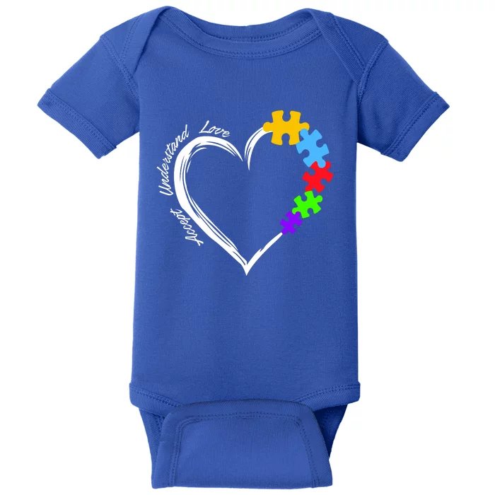 Accept Understand Love Autism Awareness Puzzle Heart Baby Bodysuit