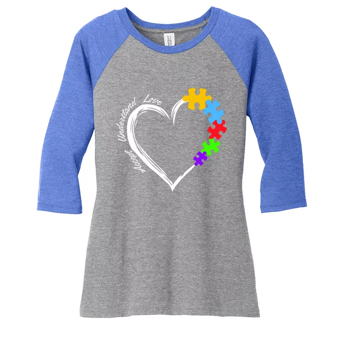 Accept Understand Love Autism Awareness Puzzle Heart Women's Tri-Blend 3/4-Sleeve Raglan Shirt