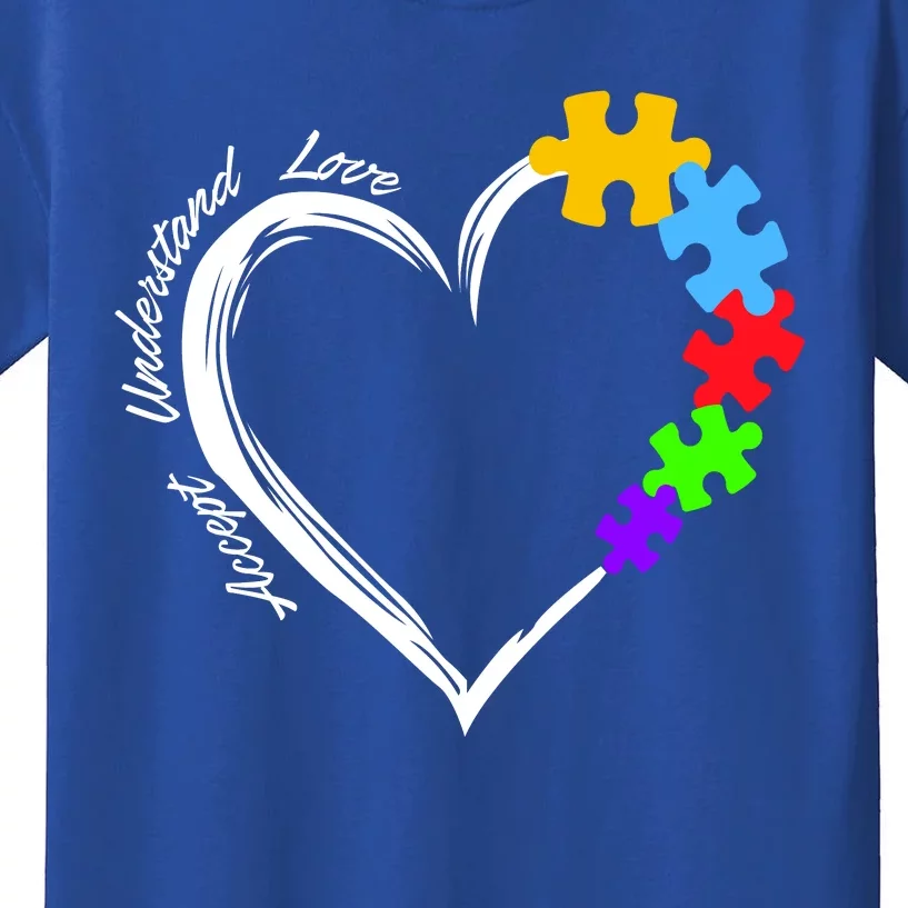 Accept Understand Love Autism Awareness Puzzle Heart Kids T-Shirt