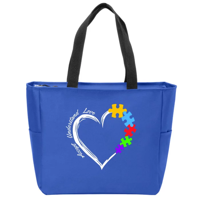 Accept Understand Love Autism Awareness Puzzle Heart Zip Tote Bag