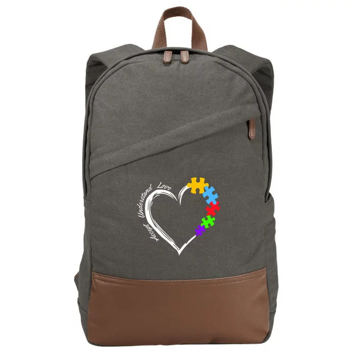 Accept Understand Love Autism Awareness Puzzle Heart Cotton Canvas Backpack