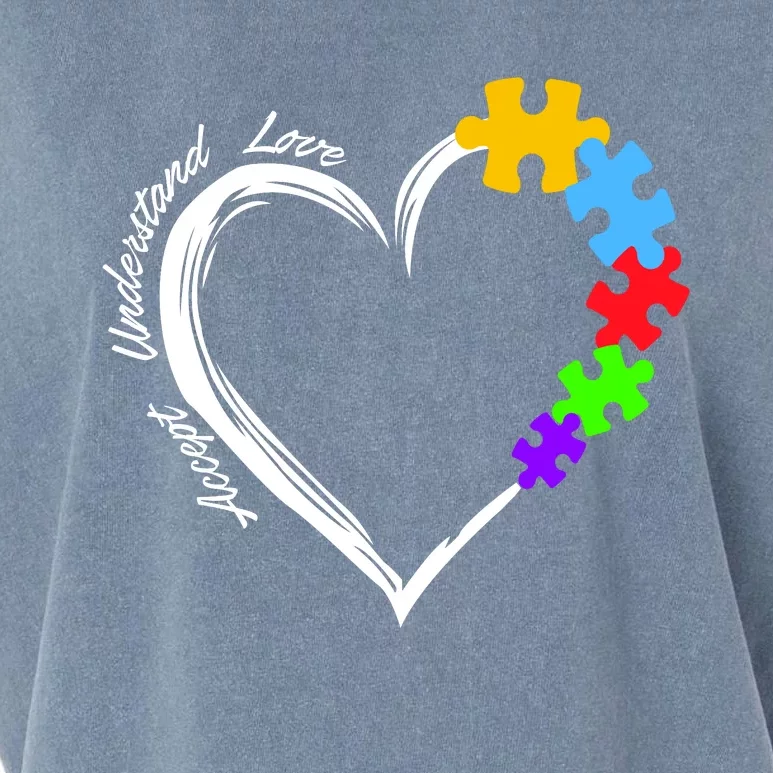 Accept Understand Love Autism Awareness Puzzle Heart Garment-Dyed Women's Muscle Tee