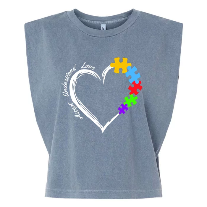 Accept Understand Love Autism Awareness Puzzle Heart Garment-Dyed Women's Muscle Tee