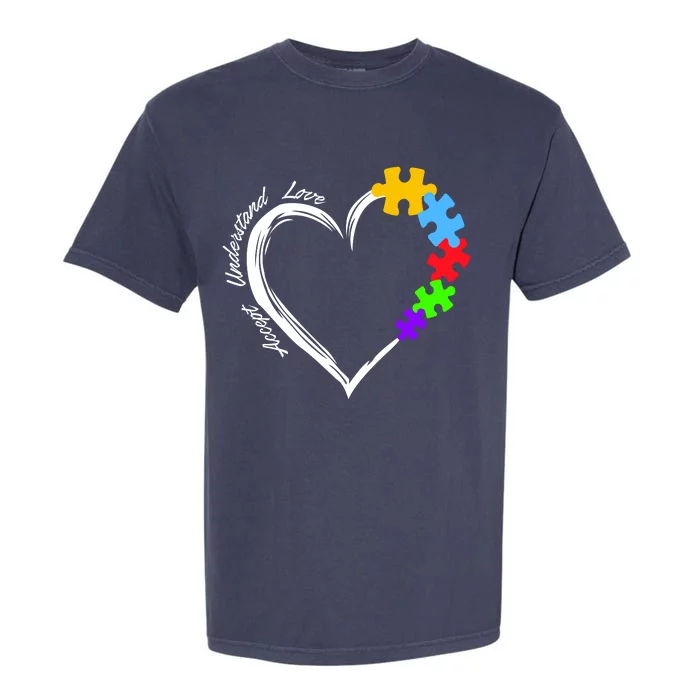 Accept Understand Love Autism Awareness Puzzle Heart Garment-Dyed Heavyweight T-Shirt