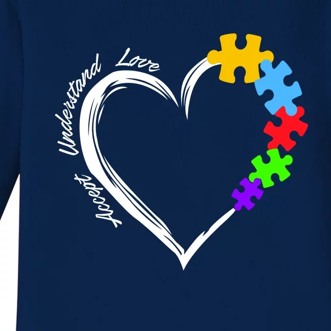 Accept Understand Love Autism Awareness Puzzle Heart Baby Long Sleeve Bodysuit