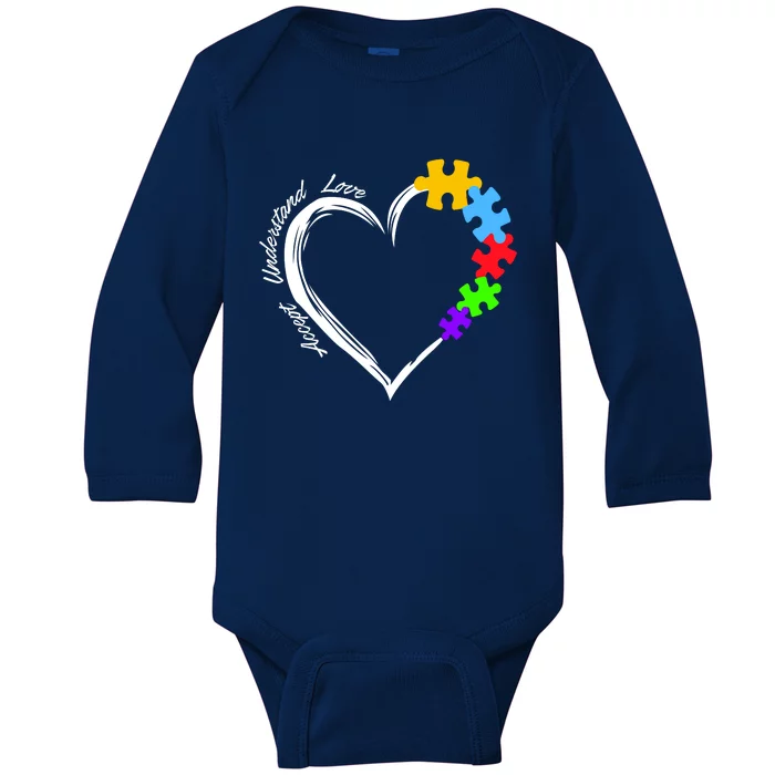 Accept Understand Love Autism Awareness Puzzle Heart Baby Long Sleeve Bodysuit