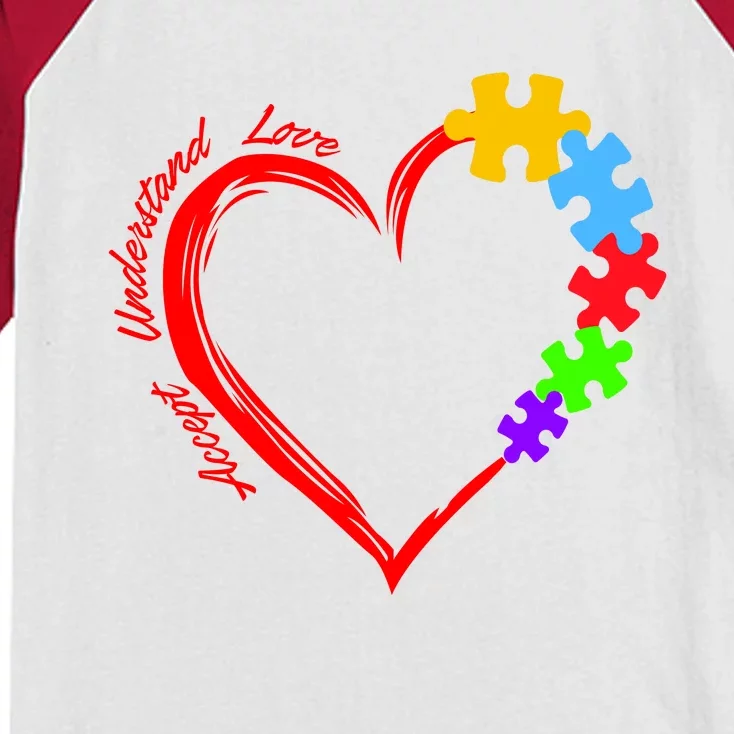 Accept Understand Love Autism Awareness Puzzle Heart Kids Colorblock Raglan Jersey