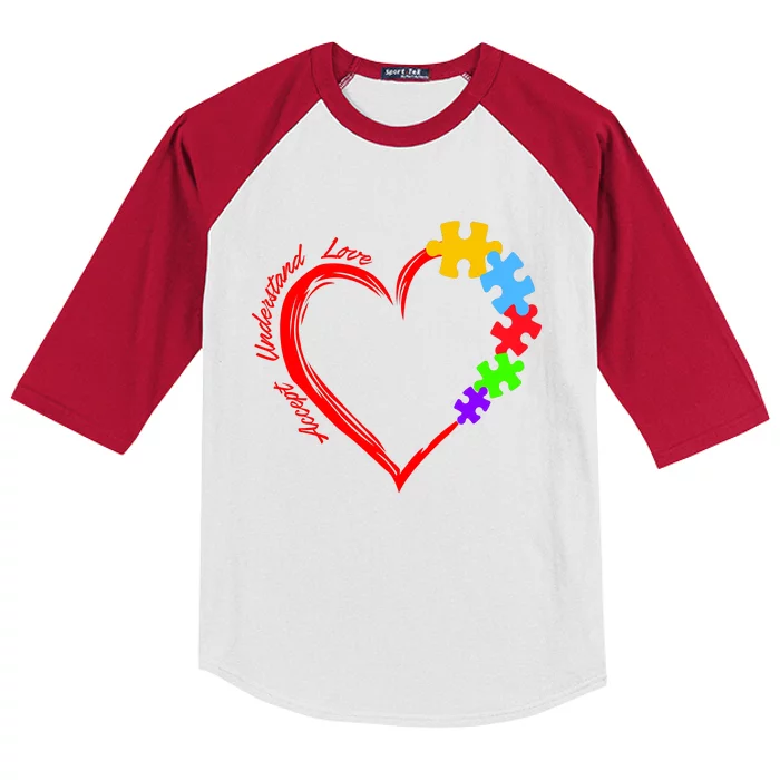 Accept Understand Love Autism Awareness Puzzle Heart Kids Colorblock Raglan Jersey