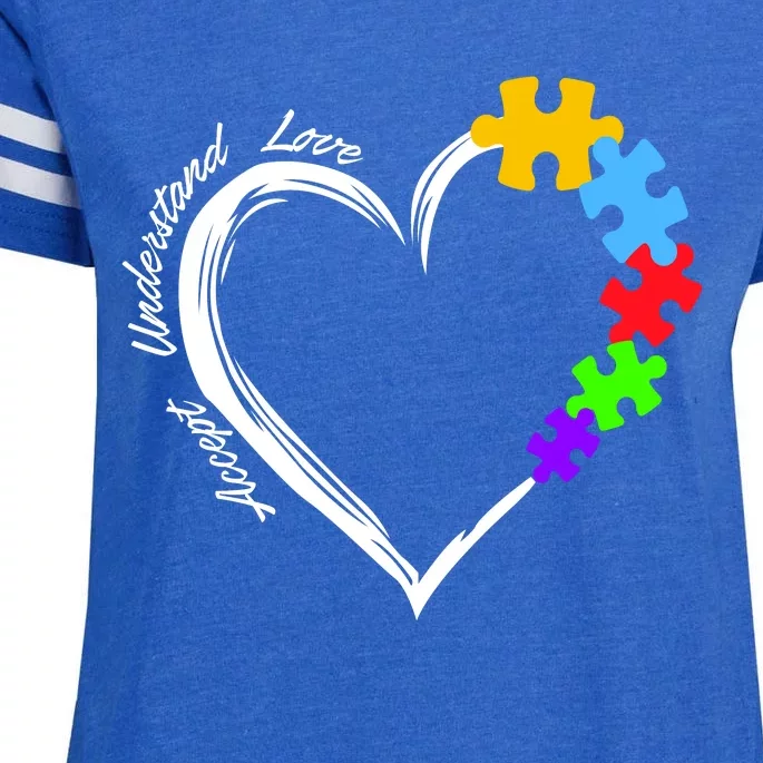 Accept Understand Love Autism Awareness Puzzle Heart Enza Ladies Jersey Football T-Shirt