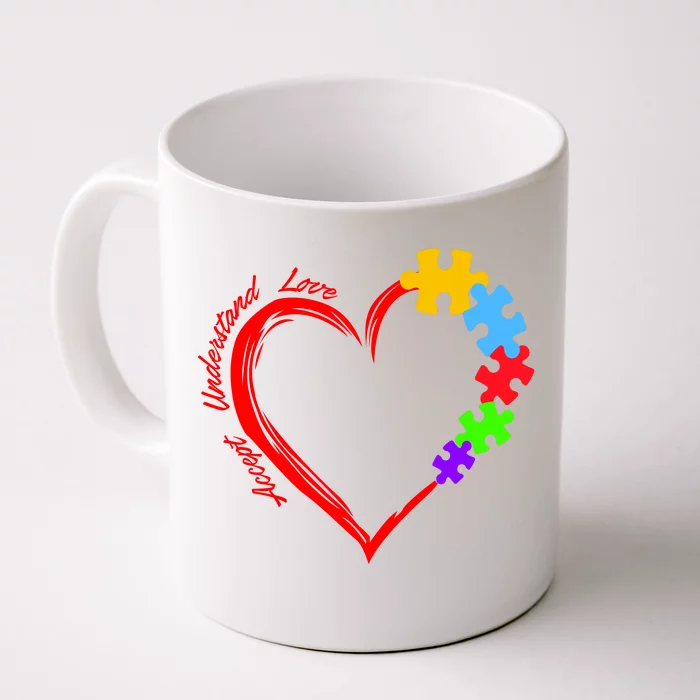 Accept Understand Love Autism Awareness Puzzle Heart Front & Back Coffee Mug