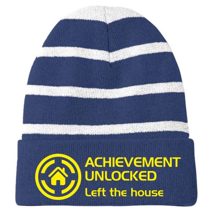 Achievement Unlocked Left The Housing Striped Beanie with Solid Band