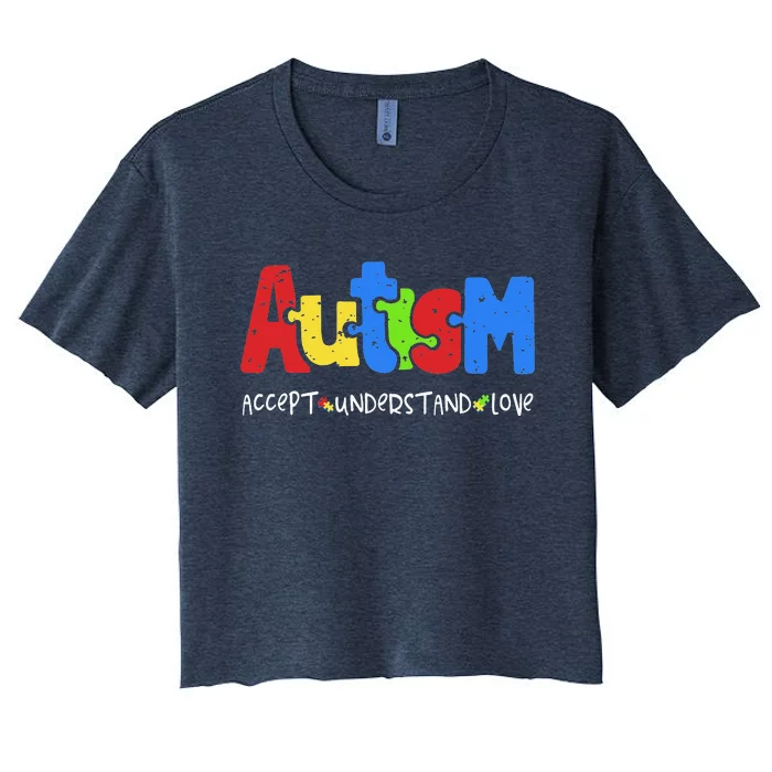 Accept Understand Love Puzzle Autism Awareness Women's Crop Top Tee