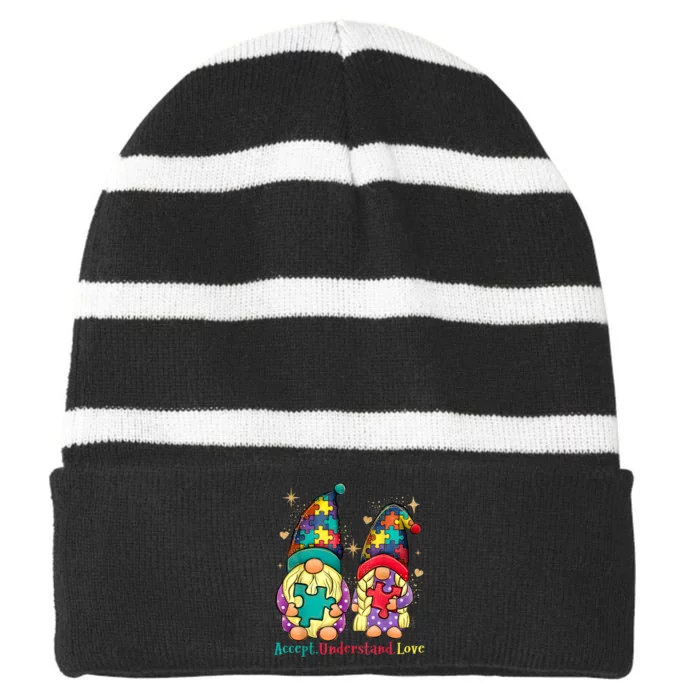 Accept Understand Love Gnome Autism Awareness Striped Beanie with Solid Band