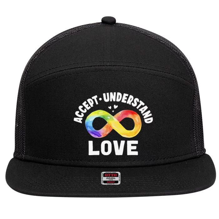 Accept Understand Love Autism Awareness ASD Infinity Symbol 7 Panel Mesh Trucker Snapback Hat