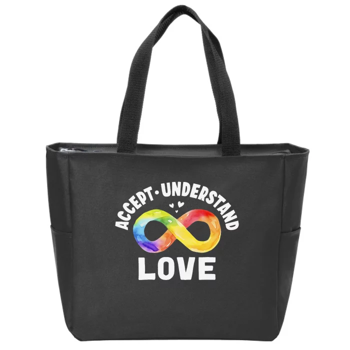 Accept Understand Love Autism Awareness ASD Infinity Symbol Zip Tote Bag