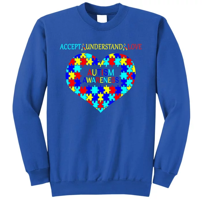 Accept Understand Love Puzzle Piece Heart Autism Awareness Gift Tall Sweatshirt