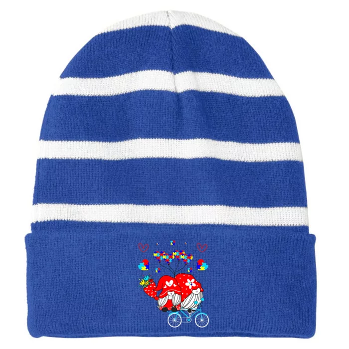 Accept Understand Love Autism Awareness Gnome Valentine Day Meaningful Gift Striped Beanie with Solid Band