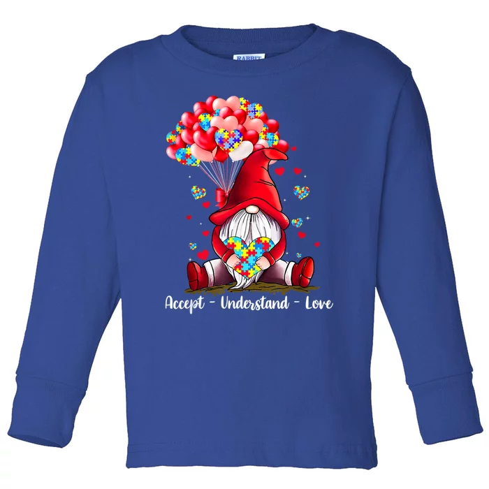 Accept Understand Love Autism Awareness Gnome Valentines Day Gift Toddler Long Sleeve Shirt