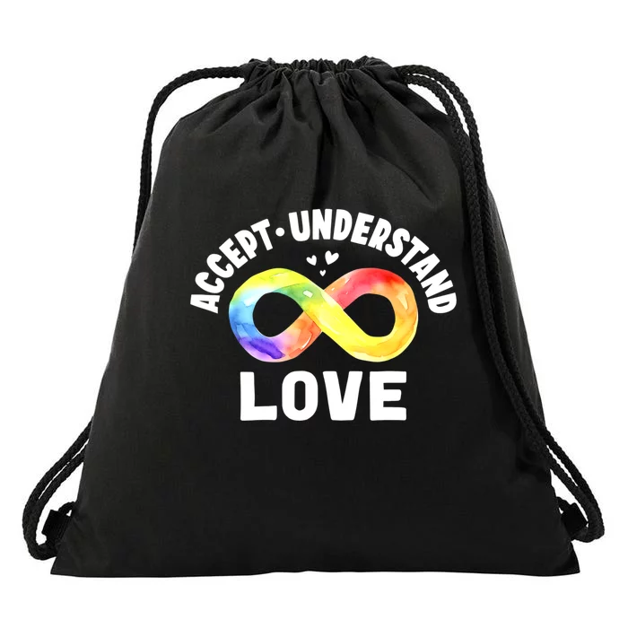 Accept Understand Love Autism Awareness ASD Infinity Symbol Drawstring Bag