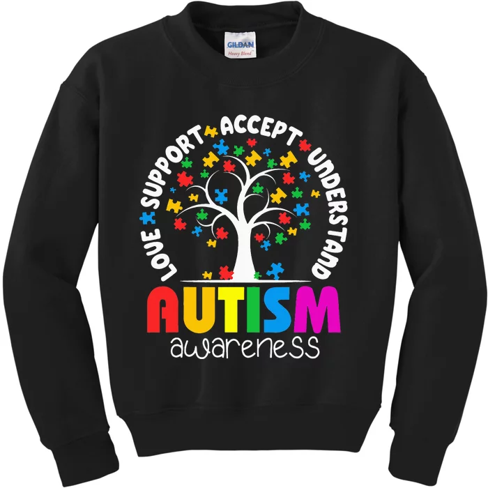 Accept Understand Love trees Autism Awareness Kids Sweatshirt