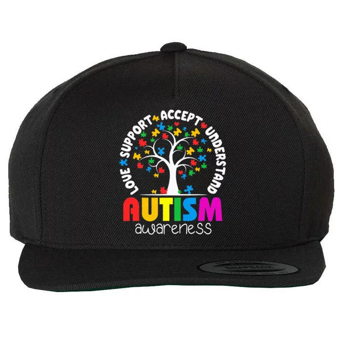 Accept Understand Love trees Autism Awareness Wool Snapback Cap