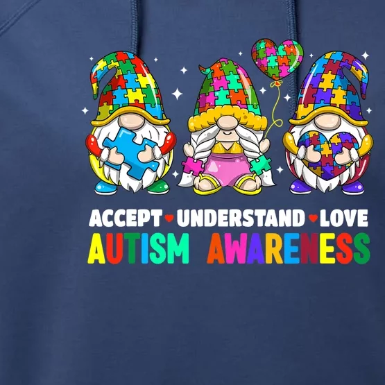 Accept Understand Love Autism Awareness Gnome Performance Fleece Hoodie