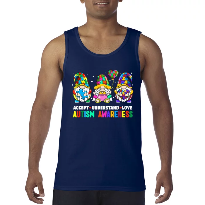 Accept Understand Love Autism Awareness Gnome Tank Top