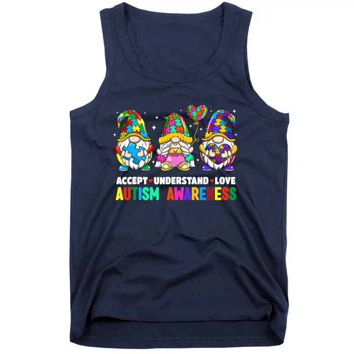 Accept Understand Love Autism Awareness Gnome Tank Top