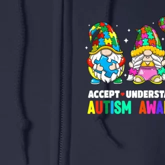 Accept Understand Love Autism Awareness Gnome Full Zip Hoodie