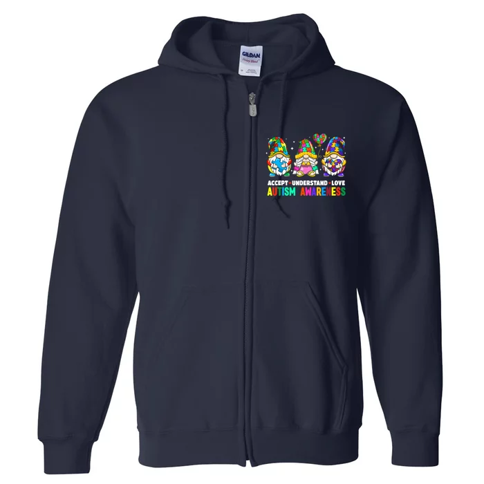 Accept Understand Love Autism Awareness Gnome Full Zip Hoodie