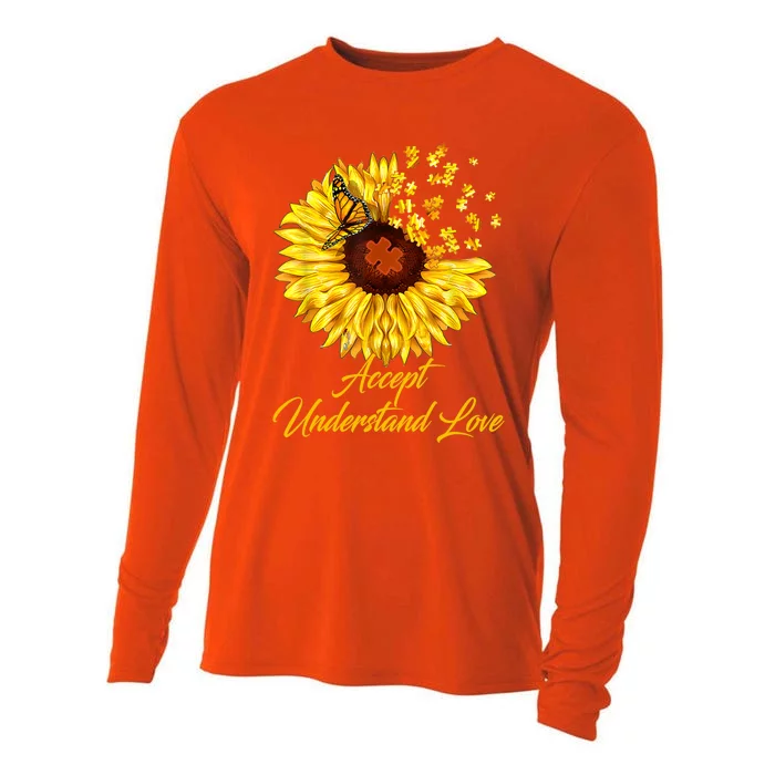 Accept Understand Love Sunflower Autism Cooling Performance Long Sleeve Crew