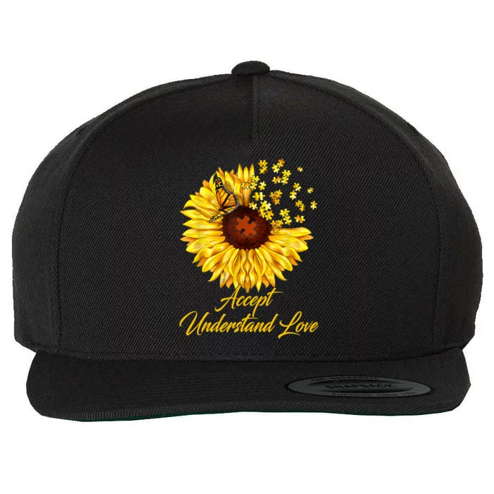 Accept Understand Love Sunflower Autism Wool Snapback Cap