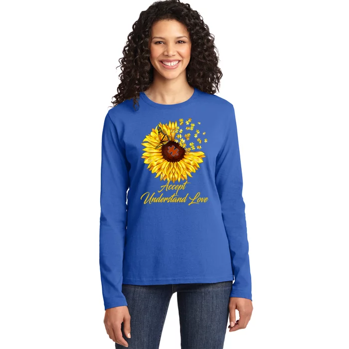 Accept Understand Love Sunflower Autism Ladies Long Sleeve Shirt