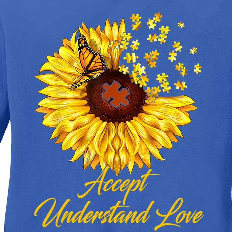 Accept Understand Love Sunflower Autism Ladies Long Sleeve Shirt