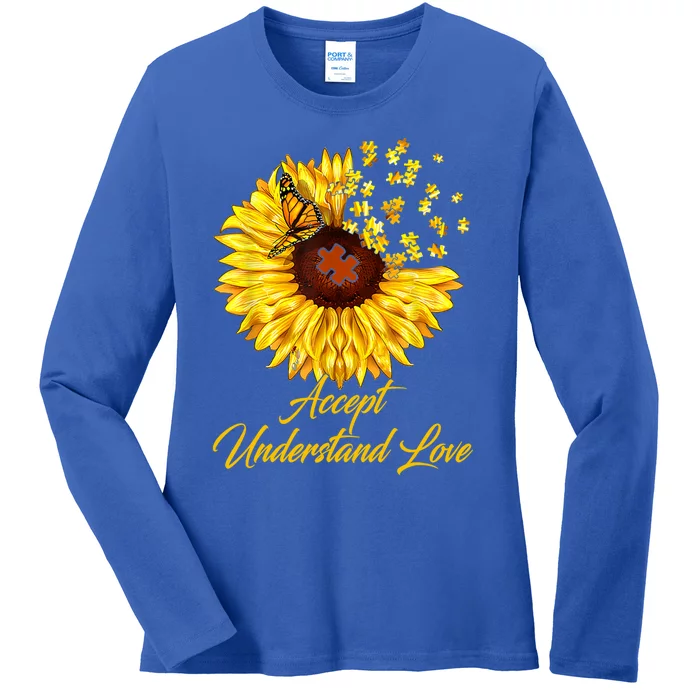 Accept Understand Love Sunflower Autism Ladies Long Sleeve Shirt